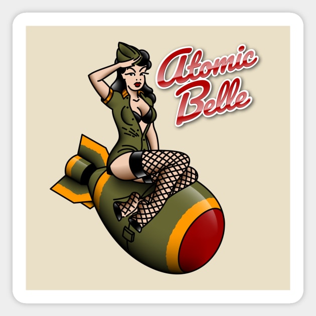 American Traditional Patriotic Atomic Bomb Belle Pin-up Girl Sticker by OldSalt